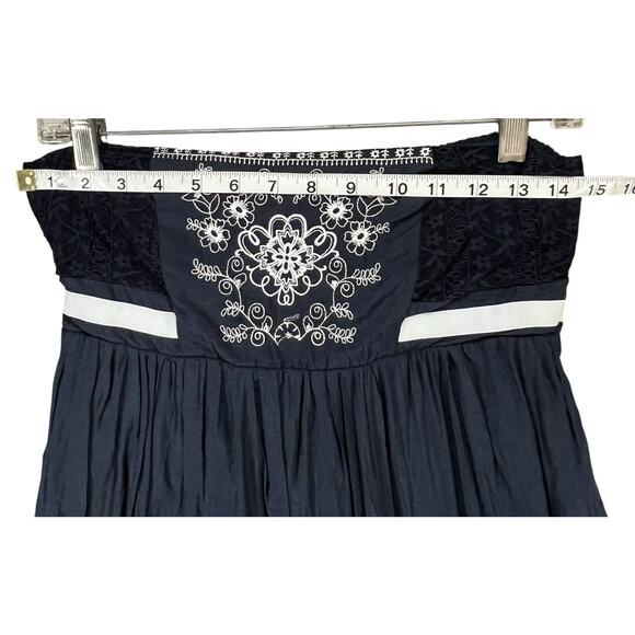 Agaci Mini Dress L Blue Strapless Lace Mesh Embroidered Smocked Y2K Boho Chic - Picture 8 of 14